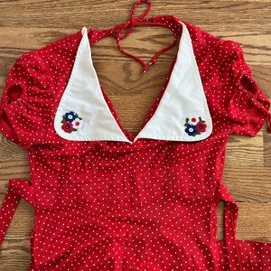 70s Polka Dot Flower Collar Dress XS